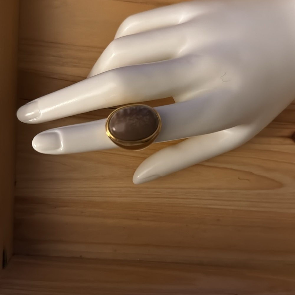 Oval Jade Stone on gold plated, stainless steel ring